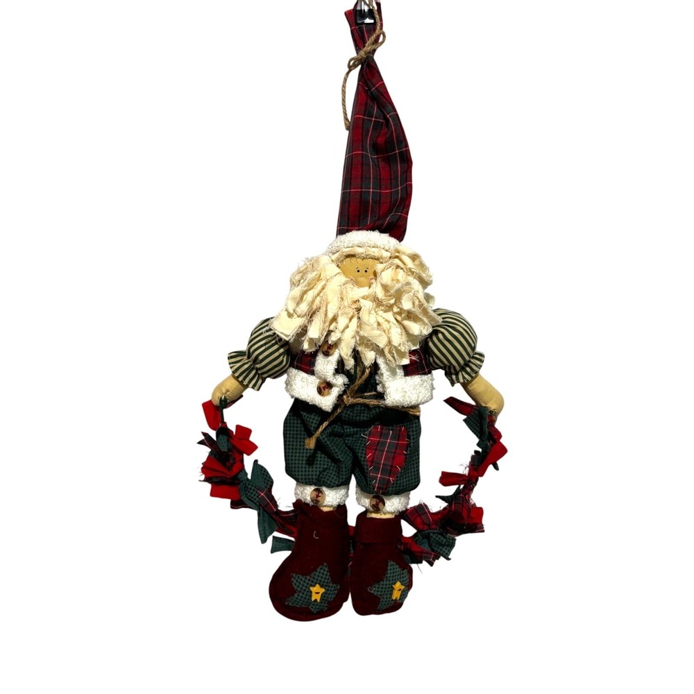 Folk art country Santa Claus wreath wall hanging or‎ sitting Christmas holidays
